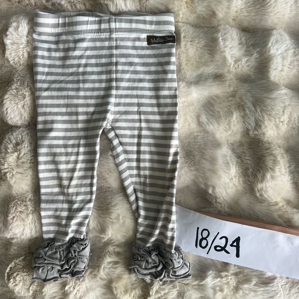 Matilda Jane Gray and White Striped Leggings with Ruffles size 18/24m